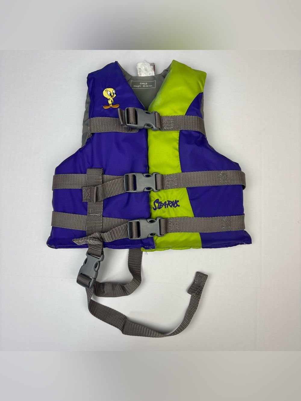Vintage Stearns Looney Tunes Child 30 to 50 lbs Life Jacket Purple Green Tweety